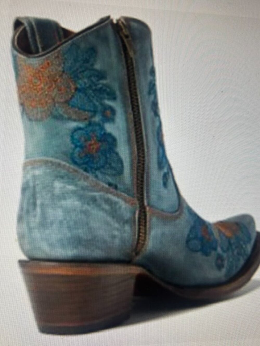 Corral Rich Blue Leather Flower Embroidered Zip Ankle Snip Western Booties NEW - Picture 5 of 16